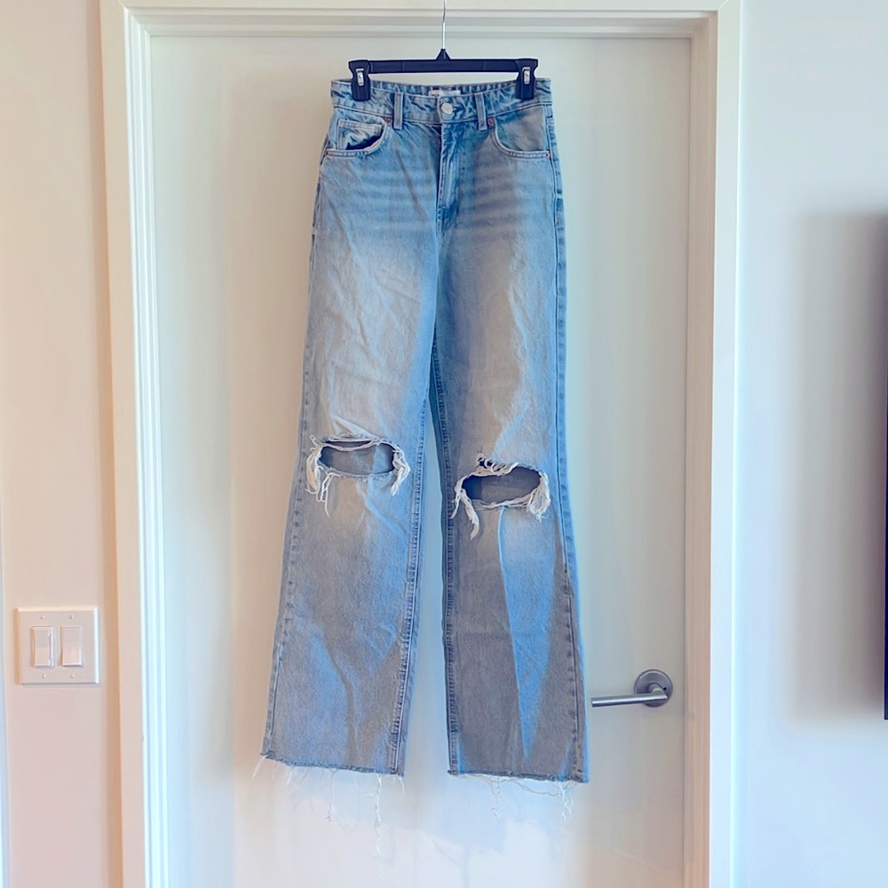 Zara High Waist Distressed Jeans